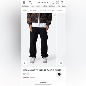 Brand New MNML Ultra Baggy Vintage Cargo Pants Black